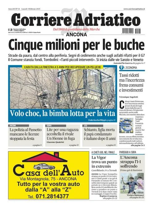 Prima-pagina-corriere adriatico-edizione-di-oggi-03-02-2025